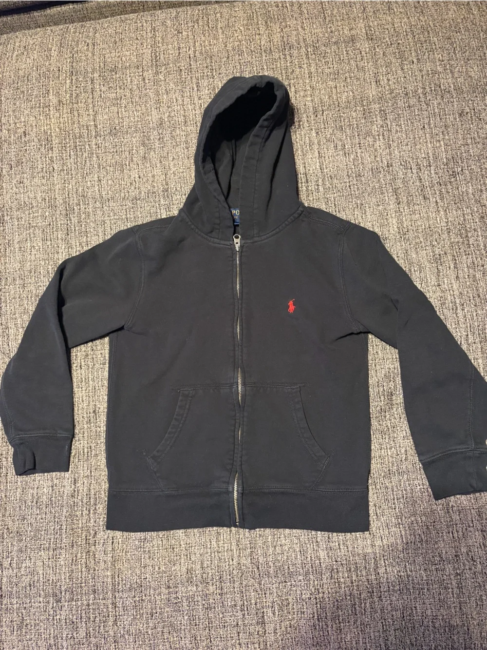Ralph Lauren Black Zip Hoodie with Red Pony Logo